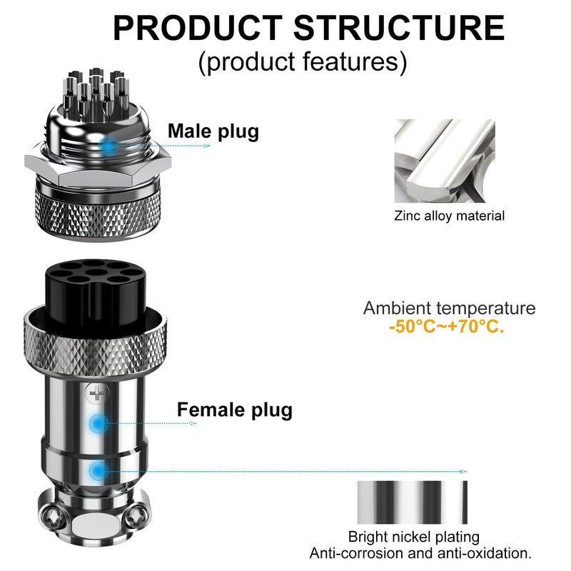 DIYhz GX16 8 Pins Panel Metal Mount Circular Metal Aviation Connector Adapter Male Female Plug Socket (5 Pcs) - Image 3